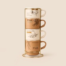 Tohana Metal Stantlı 4'lü Porselen Kupa - Renkli - 300 ml