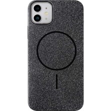 Fenza iPhone 11 Uyumlu Telefon Kılıfı Magsafe Wireless Şarj Özellikli Simli Siyah Renkli