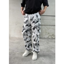 Difransel Jeans Batik Desenli Beyaz Paraşüt Pantolon
