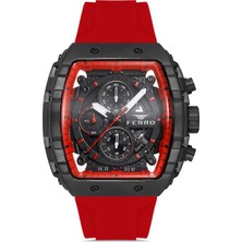 Ferro FM11001D-R Quartz Silikon Kordon Bordo Siyah Kadran 43 mm Erkek Kol Saati