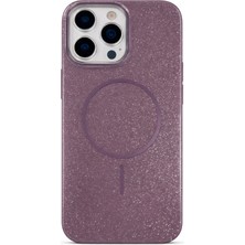 Fenza iPhone 14 Pro Max Uyumlu Telefon Kılıfı Magsafe Wireless Şarj Özellikli Simli Mor Renkli