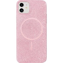 Fenza iPhone 11 Uyumlu Telefon Kılıfı Magsafe Wireless Şarj Özellikli Simli Pembe Renkli