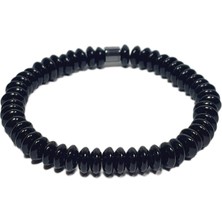 JTSS26BLK1802 Onyx ve Hematit Doğaltaş Esnek Siyah Gri 8 mm Garantili Janti Bileklik