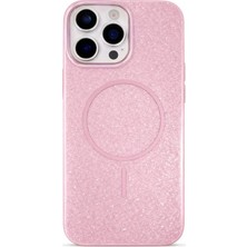 Fenza iPhone 14 Pro Max Uyumlu Telefon Kılıfı Magsafe Wireless Şarj Özellikli Simli Pembe Renkli