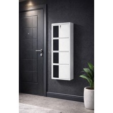 Arinna 4'lü Kilitli Beyaz ( Siyah Ahşap Desenli ) Metal Ayakkabılık