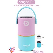 Vagonlife 820 ml Sızdırmaz 2 Kaseli 304 Paslanmaz Çelik Lunch Box Yeni Nesil Sefer Tası Kaşıklı Askılı -1267820