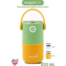 Vagonlife 820 ml Sızdırmaz 2 Kaseli 304 Paslanmaz Çelik Lunch Box Yeni Nesil Sefer Tası Kaşıklı Askılı -1267820