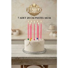 Festilo 7'li Uzun Mum 20 cm Pasta Mumu Pembe Pastel Renk Parti Malzemeleri Doğum Günü Süsleri