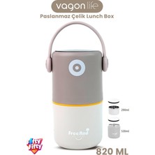 Vagonlife 820 ml Sızdırmaz 2 Kaseli 304 Paslanmaz Çelik Lunch Box Yeni Nesil Sefer Tası Kaşıklı Askılı -1267820