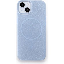 Fenza iPhone 15 Uyumlu Telefon Kılıfı Magsafe Wireless Şarj Özellikli Simli Mavi Renkli