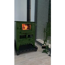 Kaan Kuzine Lüks Fırınlı Şömine Kuzine - Tuğlalı Döküm Izgaralı - Odun ve Kömür Yakıtlı