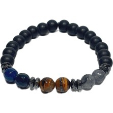 JTSS26BLK1806 Akik Kaplangözü Ceyt Onyx Hematit Doğaltaş Esnek Siyah 8 mm Garantili Janti Bileklik