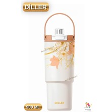 Vagonlife Diller 900 ml Desenli Çift Içim Pipetli / Pipetsiz Termos Taşıma Askılı Termos
