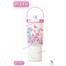 Vagonlife Diller 900 ml Desenli Çift Içim Pipetli / Pipetsiz Termos Taşıma Askılı Termos