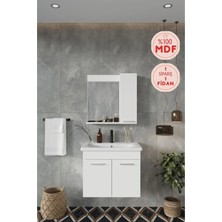 Balneom Banyo Defne 02 65  65 cm Demonte Banyo Dolabı+Aynalı Dolaplı  Üst Dolap+Seramik Lavabo