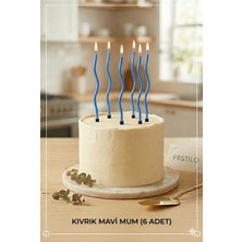 Festilo 6 Lı Kıvrımlı Mum Mavi Pasta Süsü Spiral Mum Pasta Mumları 16 cm