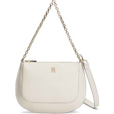 Tommy Hilfiger Tommy Hılfıger Kadın Marka Logolu Günlük Kullanıma Uygun Krem Omuz Çantası AW0AW18143 Aeo