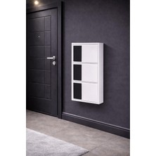 Arinna 3'lü Beyaz ( Siyah Ahşap Desenli ) Metal Ayakkabılık