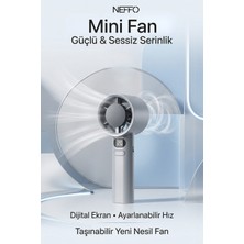 Neffo Mini Klima LED Göstergeli Şarjlı El Fanı Vantilatör 5 Kademeli Hız Serinletici Fan
