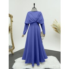 Moda Morfo Önü Çapraz Çift Kat Hakim Yaka Krep Elbise -Indigo