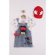 Joy Kids Kız Çocuk Müslin Gömlekli Kot Salopet Şapka Hediyeli %100 Pamuk (3-6yaş) (Kot)