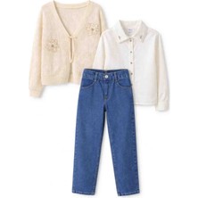 Kız Çocuk Hırka Gömlek Jean Pantolon 3’lü Takım