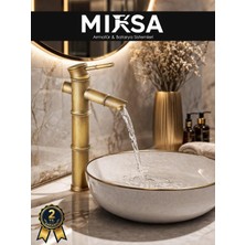 Mixsa Lüx Bambu Çanak Eskitme Gold Premıum Lavabo Bataryası