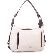 Nas Bag Çok Gözlü Kadın Omuz ve Çapraz Çanta (33X25 cm ) Krem Kahve Victoria