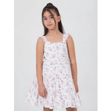 Luggi Baby Kare Yaka Çiçek Desenli Kız Çocuk Elbise