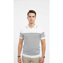 Plus Scorpion Erkek Çizgili Polo Yaka Triko Tişört Slim Fit Ince Triko Yazlık Şık Model