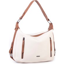 Nas Bag Çok Gözlü Kadın Omuz ve Çapraz Çanta (33X25 cm ) Krem Taba Victoria