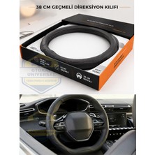 Otokap Universal Oto Direksiyon Kılıfı 38CM Geçmeli Gerçek Deri Siyah Detaylı Lüx Çantalı