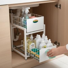 PremiumPort Beyaz 2 Çekmeceli Çok Amaçlı Organizer Sepet 25X42 cm Raylı Sistem