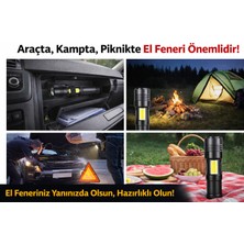 adissa collection WT-624 Şarjlı El Feneri - Zoom Özellikli, 7 Modlu Gün Işığı Fonksiyonlu ve Dahili Bataryalı Ultra Parlak Fener