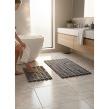 Rossev Tavşan Tüyü Füme Klozet Takımı Banyo Paspası Kaymaz TPR Taban Yıkanabilir 2'li Set 40x60-60x100