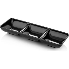 GuvenliPazar 12 Adet Melamin 3 Bölmeli Sosluk ve Çerezlik - 27X9 cm - Bulaşık Makinesinde Yıkanabilir - Siyah