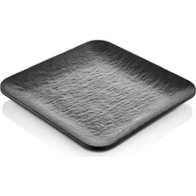 GuvenliPazar 12 Adet Mat Siyah Kare Melamin Tatlı Tabağı Servis Tabağı - Bulaşık Makinesinde Yıkanabilir 18 cm