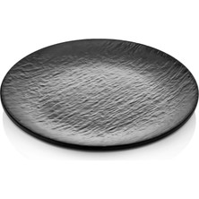 GuvenliPazar 6 Adet Mat Siyah Melamin Tatlı Tabağı Servis Tabağı - Bulaşık Makinesinde Yıkanabilir 25 cm