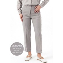 Lale Butik Büyük Beden Kadın Yırtmaç Detay Bilek Boy Kumaş Pantolon 07 Açık Gri