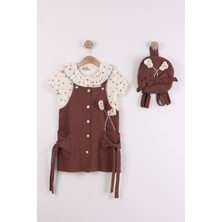 Joy Kids Kız Çocuk Müslin Gömlekli Bayramlık Keten Tulum Çantalı (3-6yaş) (Kahverengi)