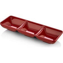GuvenliPazar 6 Adet Melamin 3 Bölmeli Sosluk ve Çerezlik - 27X9 cm - Bulaşık Makinesinde Yıkanabilir - Kırmızı