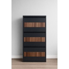 Arinna 3'lü Antrasit Ahşap Desenli Metal Ayakkabılık