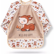 YKS Sevimli Hayvan Desenli Uzun Kollu Su Geçirmez Bebek Mama Önlüğü