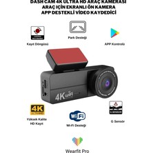 Bagajon Castu C9 Dash Cam 4K Ultra Hd Araç Kamerası Kaza Güvenlik Kamerası Wifi & App Destekli Video Kaydedici