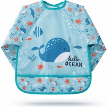 YKS Sevimli Hayvan Desenli Uzun Kollu Su Geçirmez Bebek Mama Önlüğü