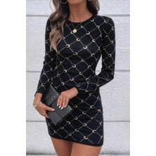 Lunelis Kadın Bisiklet Yaka Uzun Kol Triko Mini Boy Elbise