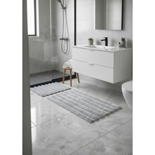 Rossev Tavşan Tüyü Gri Klozet Takımı Banyo Paspası Kaymaz TPR Taban Yıkanabilir 2'li Set 40x60-60x100