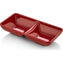 GuvenliPazar 12 Adet Melamin 2 Bölmeli Sosluk ve Çerezlik - 18X9 cm - Bulaşık Makinesinde Yıkanabilir - Kırmızı
