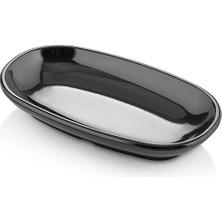 GuvenliPazar 12 Adet 12X7 cm Melamin Oval Kayık Kahvaltılık Mezelik Makinede Yıkanabilir Siyah Servis Tabağı