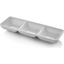 GuvenliPazar 12 Adet Melamin 3 Bölmeli Sosluk ve Çerezlik - 27X9 cm - Bulaşık Makinesinde Yıkanabilir - Beyaz